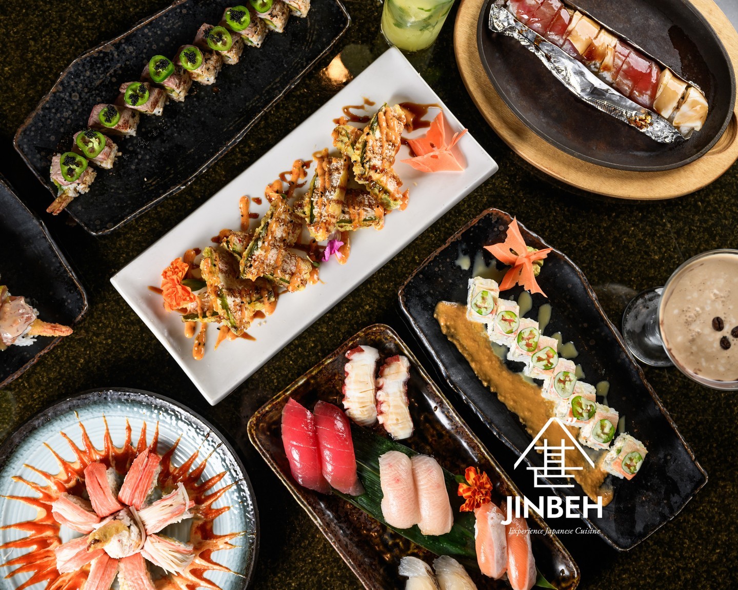 Sushi feast spread from above